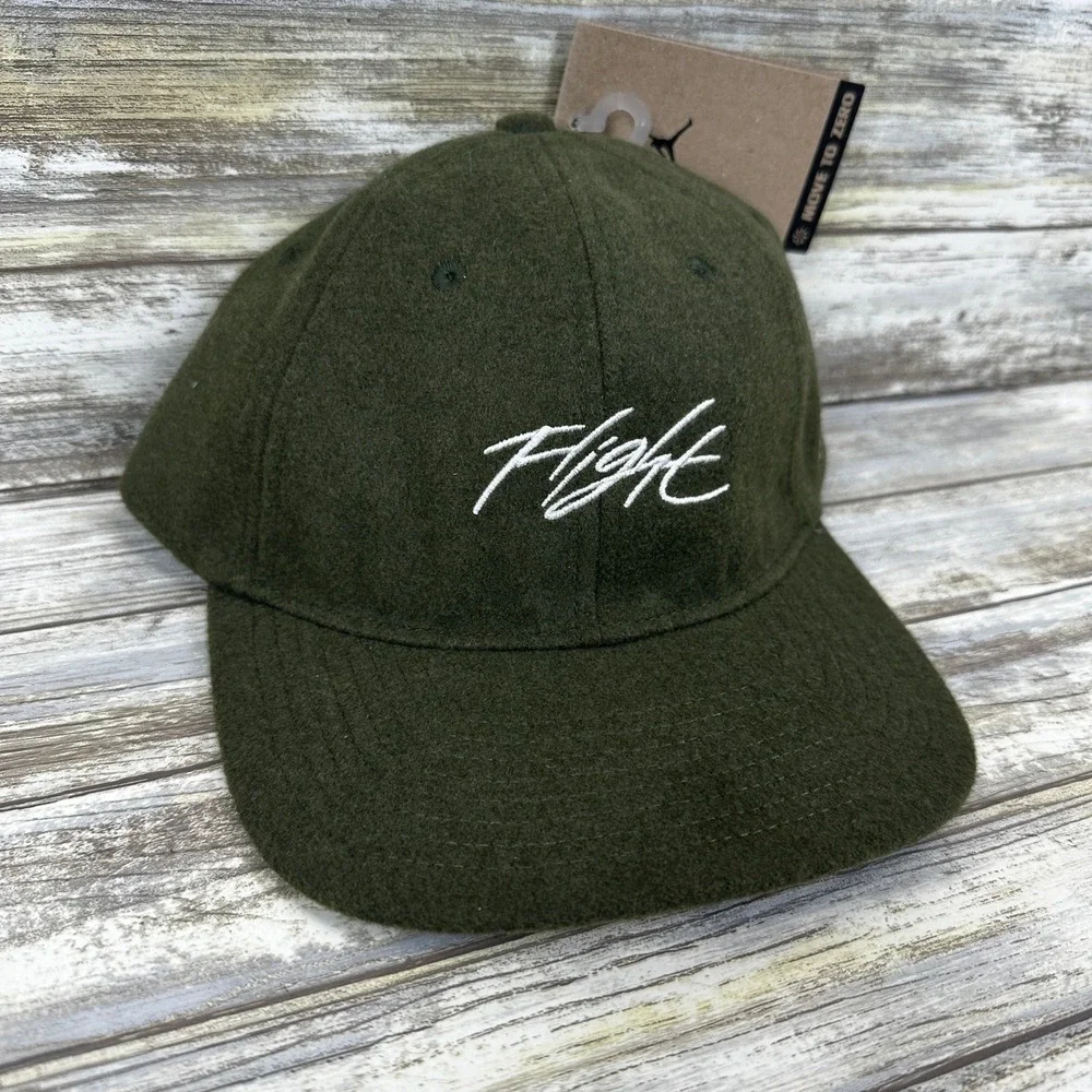 Jordan‎ Flight Strapback Hat Mens M/L Olive Green Wool Blend Jumpman HF6241 NEW